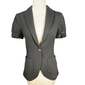 ISLI Black Sequin Sleeve Short-Sleeve Blazer Size 8 (100% Wool Blend) Vintage